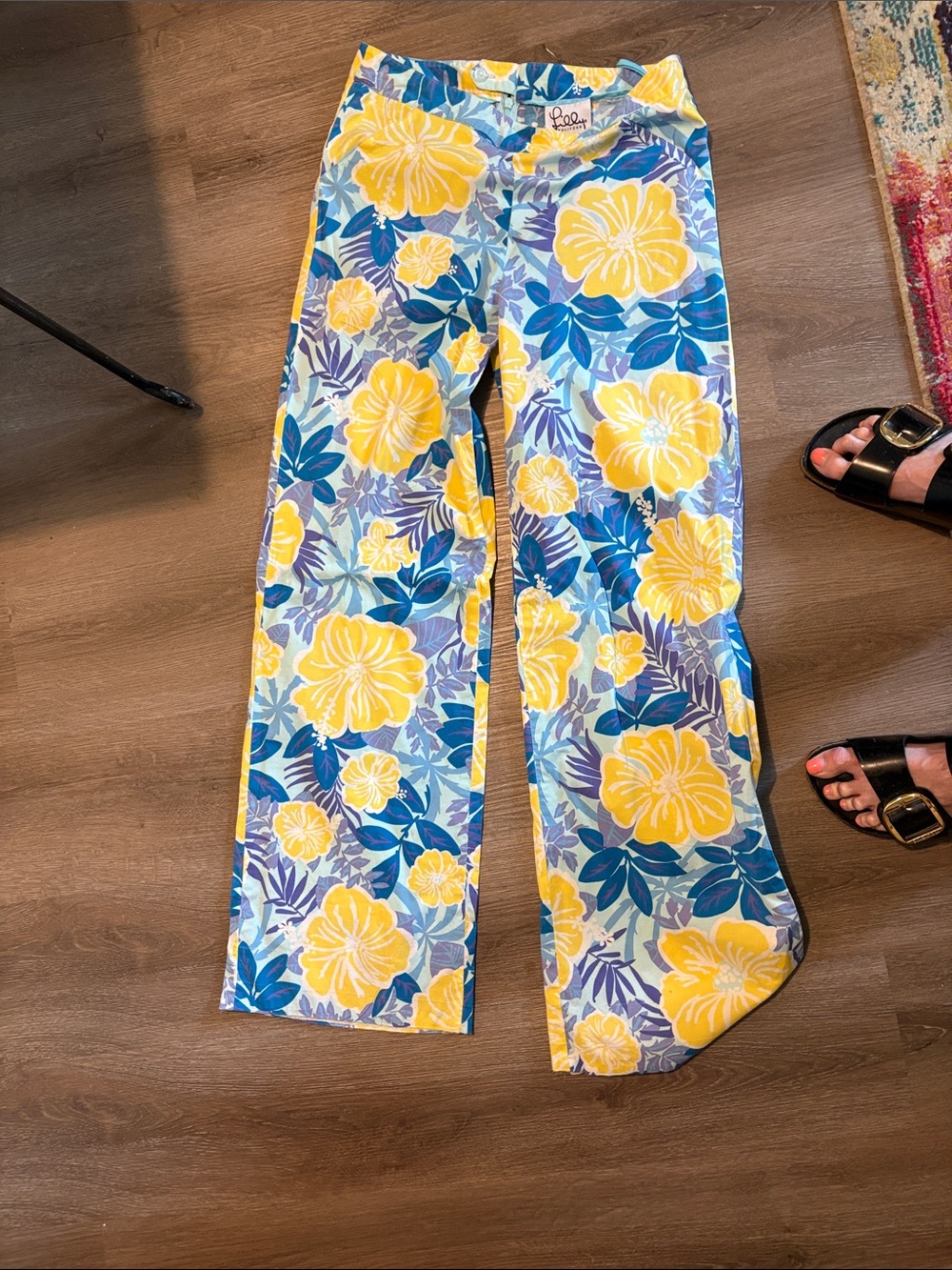 Lilly Pulitzer Yellow & Blue Floral Wide-Leg Jeans